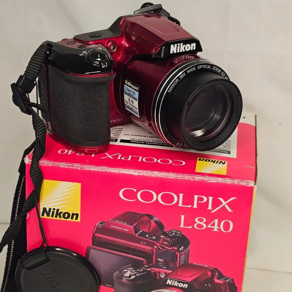 Nikon Coolpix L840 Digital Camera 16MP 38x Zoom Cranberry WiFi NFC Full HD Boxed
